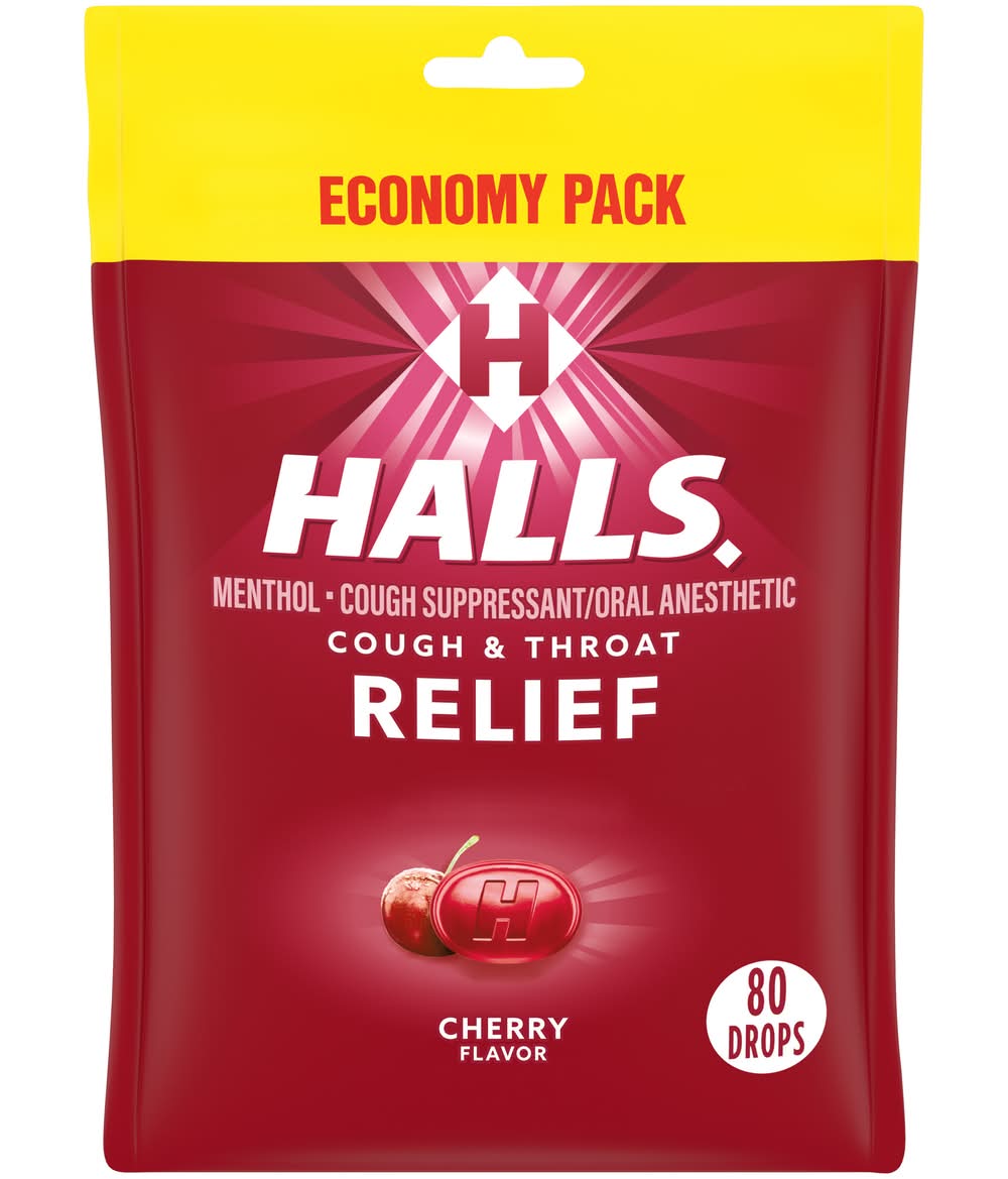 Halls Menthol Cough & Throat Relief Economy pack Drops, Cherry (8.74 oz, 80 ct)
