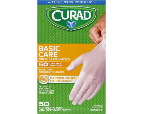 Curad · Basic Care One Size Vinyl Disposable Exam Gloves (50 ct)