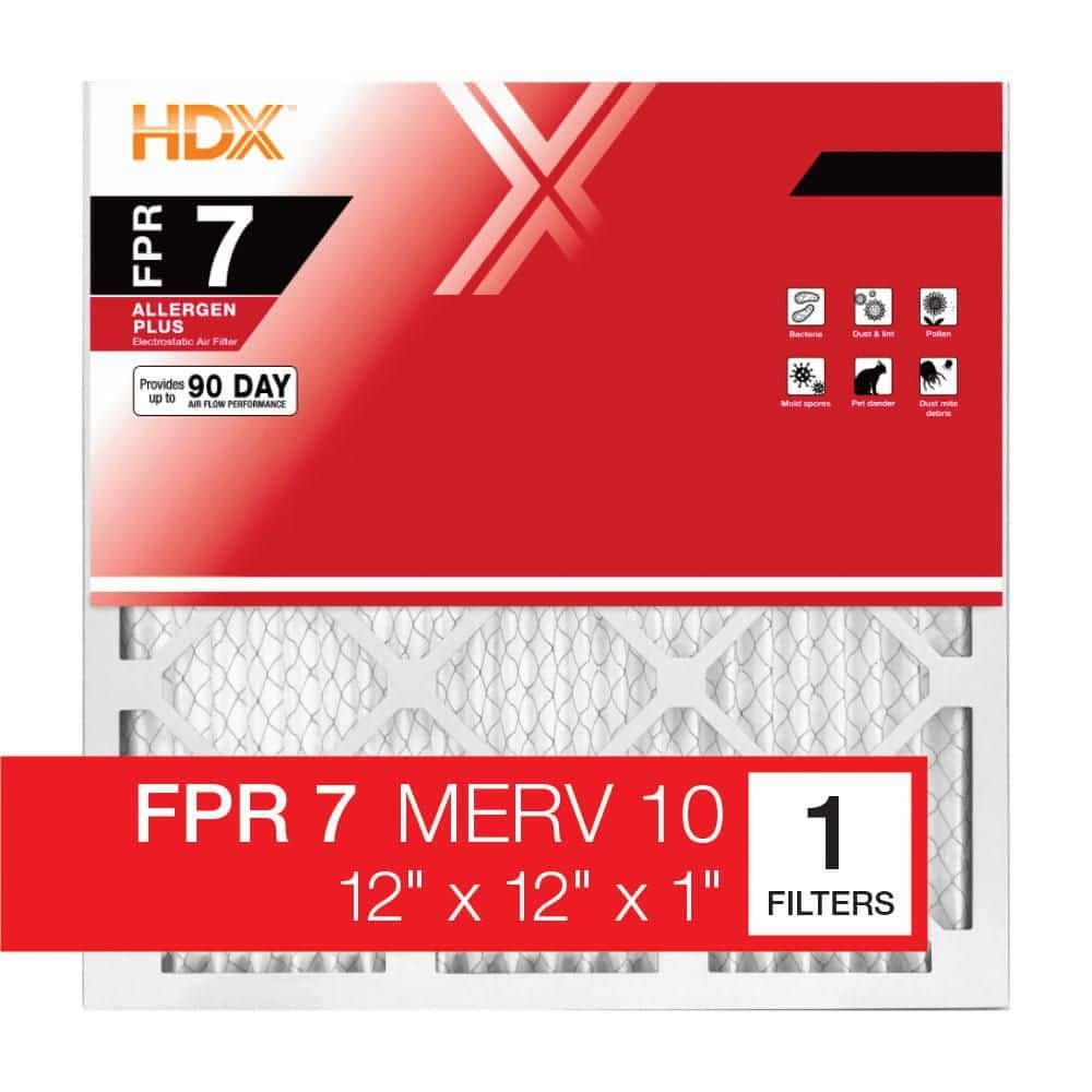 Hdx 12 In. X 1 In. Allergen Plus Pleated Air Filter Fpr 7, Merv 10