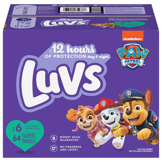 Luvs Paw Patrol 12 Hours Protection Day & Night Diapers Size 6 (64 ct)