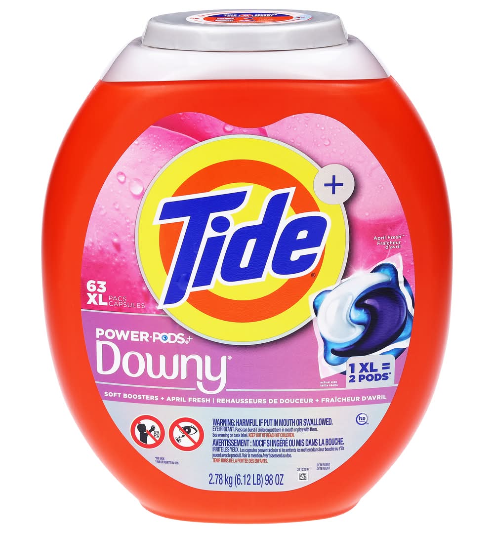 Tide Power Pods Laundry Detergent Pods With Downy Soft Boosters, April Fresh (98 oz, 63 ct)