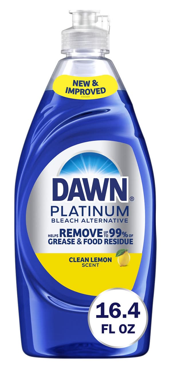 Dawn Platinum Dish Soap Dishwashing Liquid Tough Grease Removal Bleach Alternative Clean Lemon 16.4oz