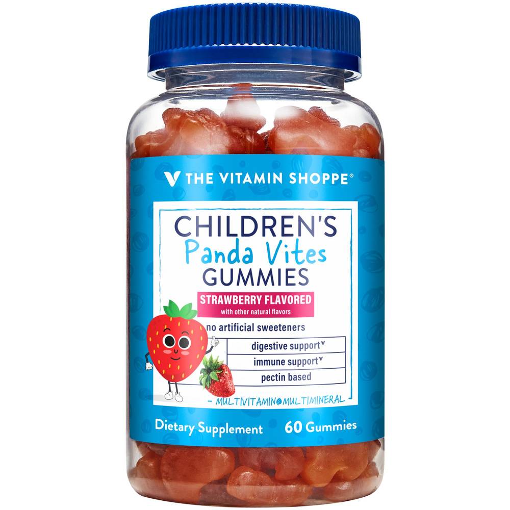 Children'S Panda Vites Gummies – Immune & Digestive Support – Strawberry (60 Vegan Gummies)