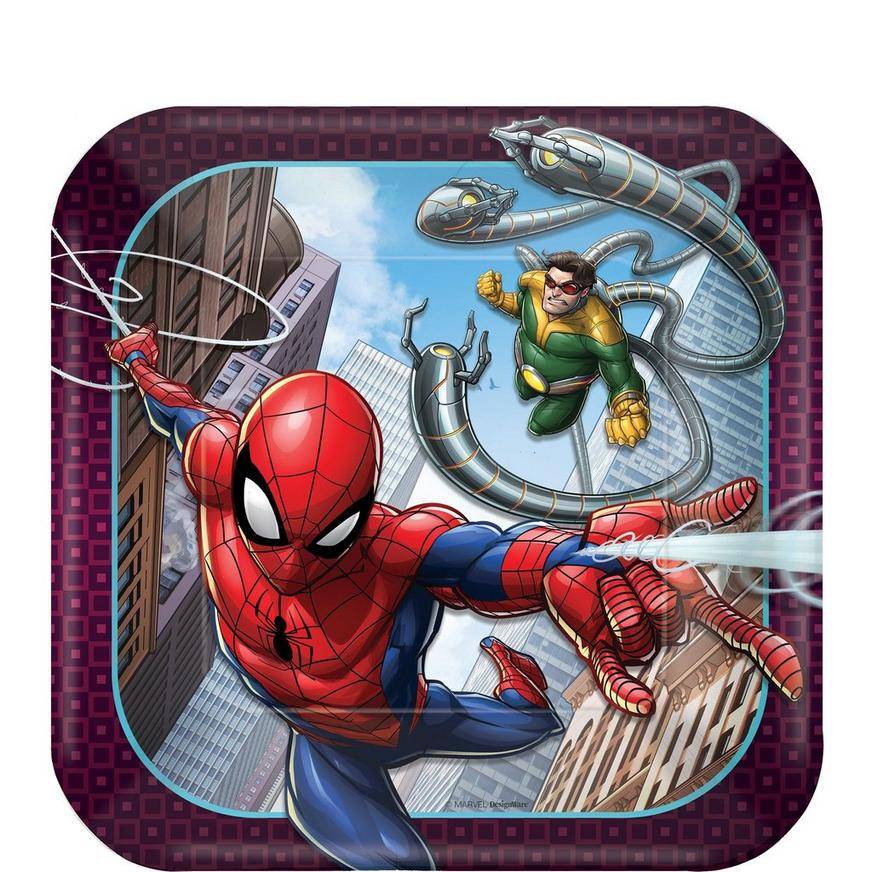 Amscan 7in Spider-Man Webbed Wonder Square Plate (8 ct)