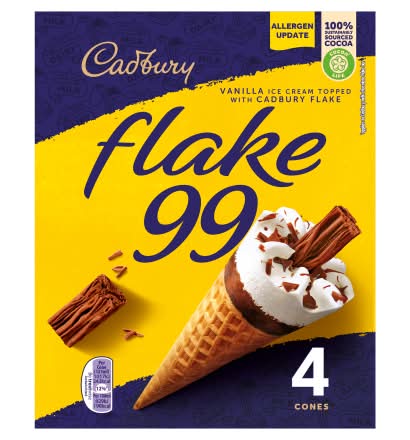 Cadbury Vanilla, Flake 99 Ice Cream Cones (4 pack)