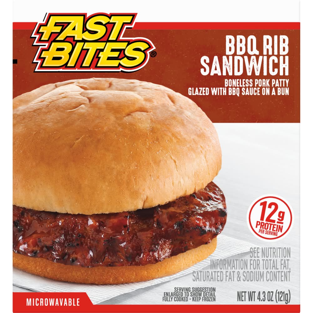 Fast Bites Fully Cooked Bbq Rib Sandwich Boneless Pork Patty (4.3 oz)