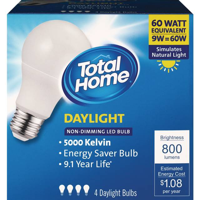 Total Home LED Light Bulb 9w=60w Daylight 4-Pack