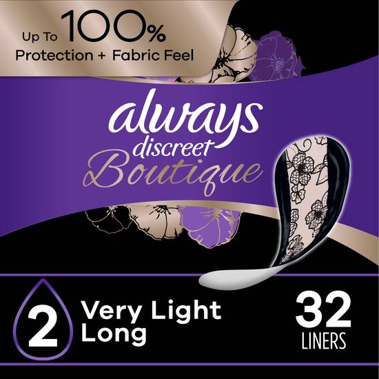 Always Discreet Boutique Incontinence Liners Very Light Long Absorbency (32 ct)