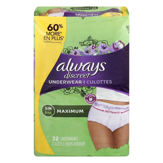 Always Discreet Maximum Absorbency S/M Underwear (32 underwear)