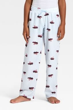 Cat & Jack Boys' Striped Christmas Candy Cane Cars Pajama Pant, XL, Blue