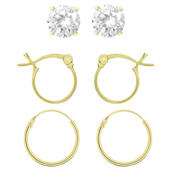 Madisynn Trio Earrings 4mm Clear CZ + Click Hoop + 12mm Endless Hoop Gold