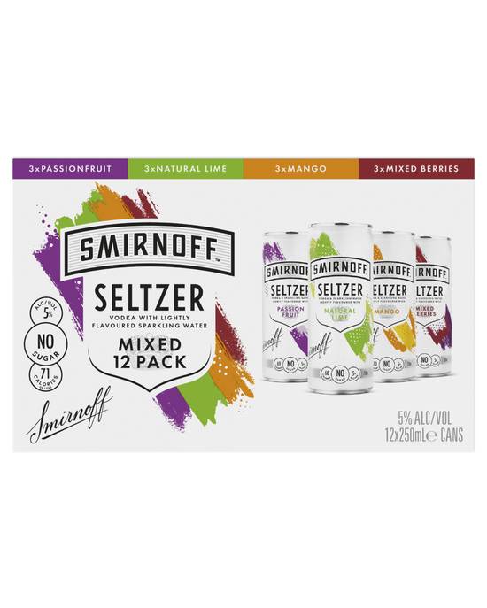 Smirnoff Seltzer Mix Pack Cans 12x250mL