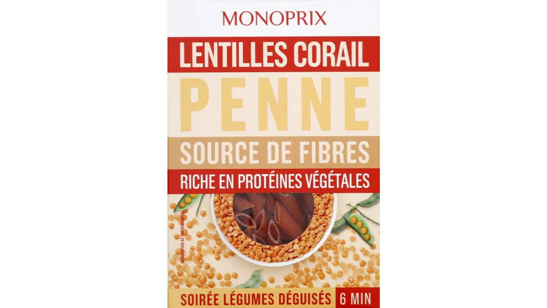 Monoprix Penne lentilles corail La boîte de 250 g