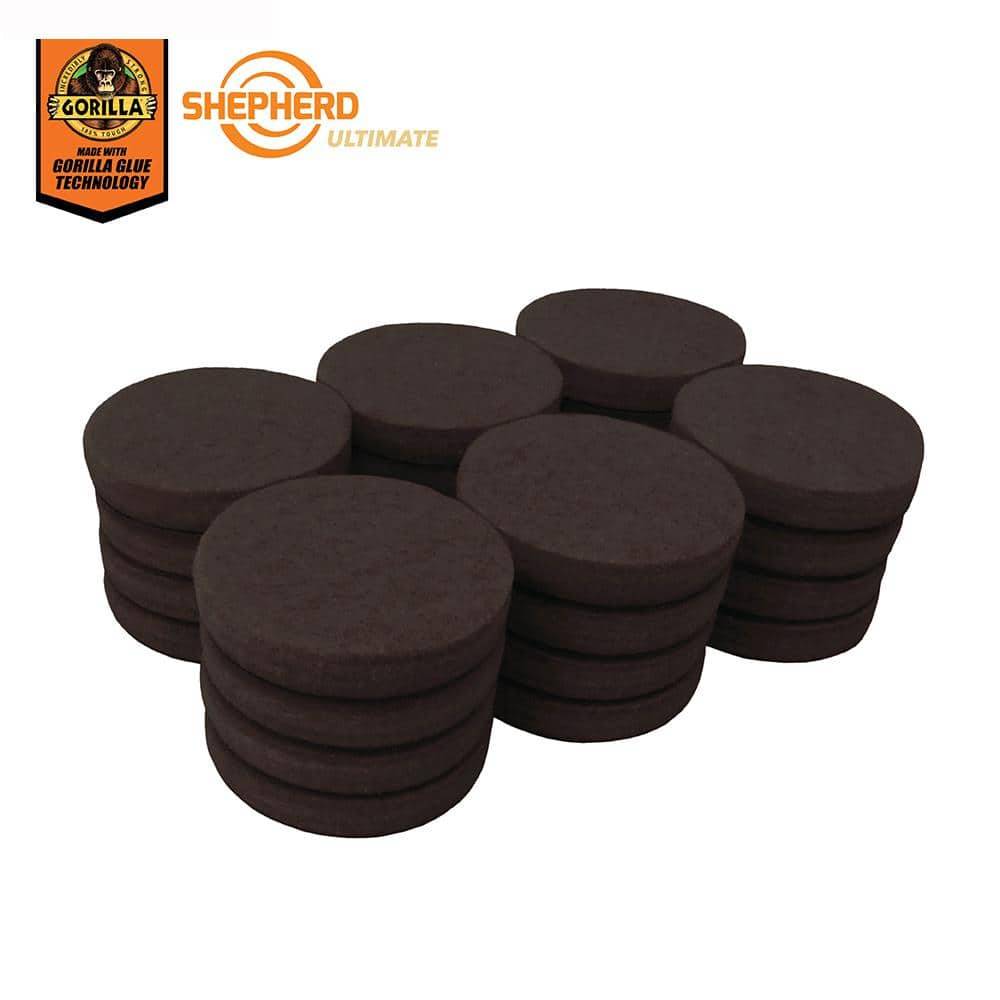 Shepherd Ultimate 1-1/2 In. Brown Round Self-Adhesive Furniture Felt Pads With Gorilla Glue Technology (24-Pack)