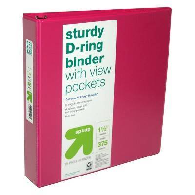 Up&Up 1.5" 3 Ring Binder Clear View (pink) (375 ct)