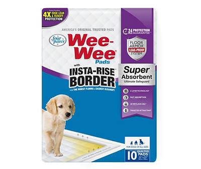 Four Paws Wee-Wee Super Absorbent Dog Pee Pads with Insta-Rise Border, 10-Pack