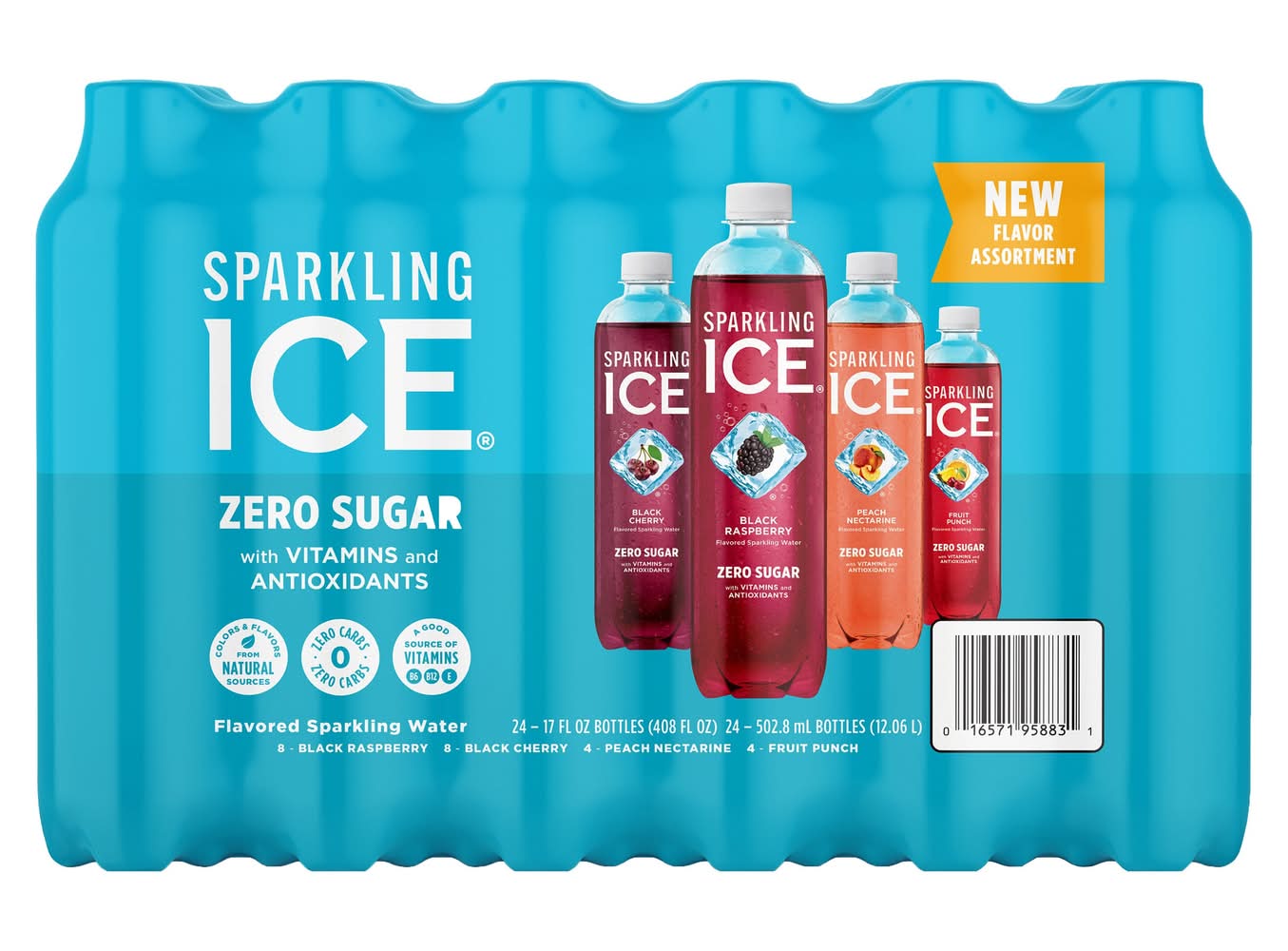 Sparkling Ice Spiked Zero Sugar With Vitamins & Antioxidants Sparkling Water, Assorted (24 x 17 fl oz)