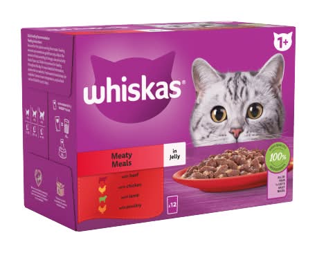 Whiskas Adult, Meaty Meals Wet Cat Food Pouches in Jelly (12 x 85g)