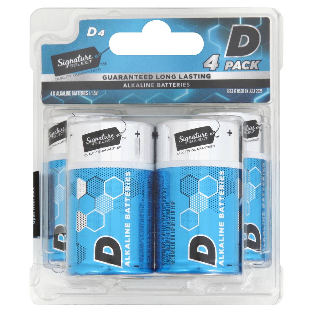 Signature Select Long Lasting D Alkaline Batteries (4 ct)