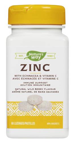 Nature'S Way Zinc Avec Échinacée Et Vitamine C Pastilles Baies Sauvages 60 Un / Nature's Way Zinc With Echinacea & Vitamin C Lozenges Wild Berry 60 Count