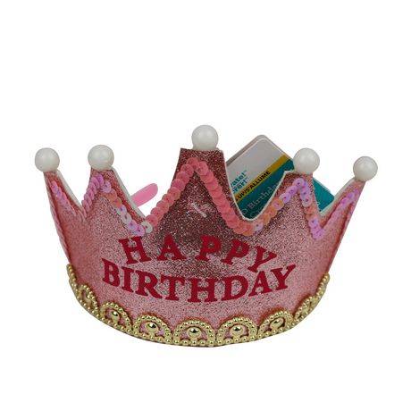 Glittery Pink Happy Birthday Light Up Tiara Crown, Felt, Way To Celebrate Novelty Dress-Up