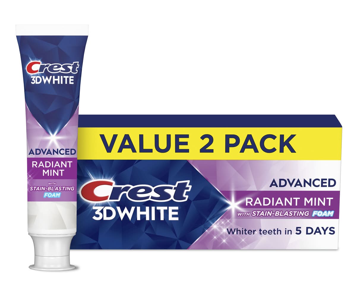 Crest 3D Advanced Teeth Whitening Toothpaste, Mint (6.6 oz, 2 ct)