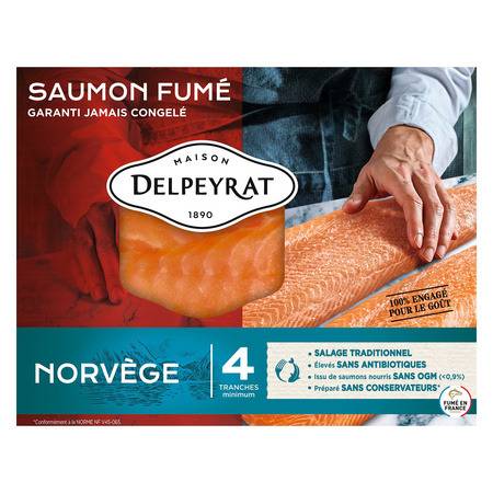 Saumon fumé extra Norvège DELPEYRAT - la barquette de 4 tranches - 140g