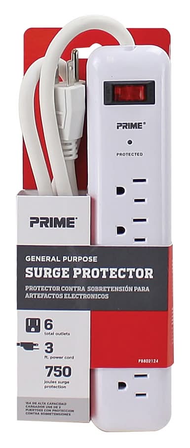 Prime 6 Outlet Surge Protector - White - Pb802124
