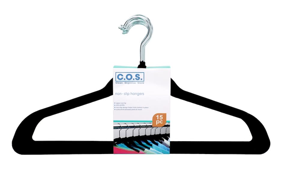 C.O.S. Velvet Non-Slip Clothing Hangers, Black (15 ct)