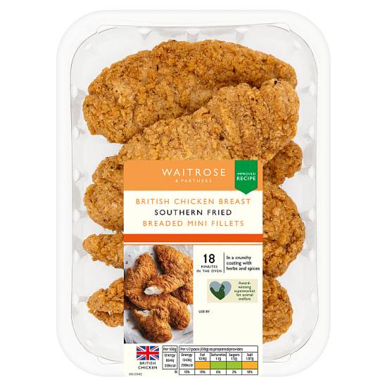 Waitrose & Partners British Chicken Breast Southern Fried Breaded Mini Fillets 