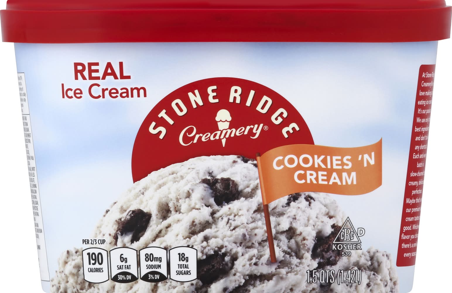Stone Ridge Creamery Ice Cream, Cookies 'N Cream (1.42 L)
