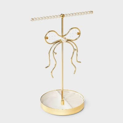 A New Day Standing Pearl Bow Jewelry Organizer, Gold/Ivory