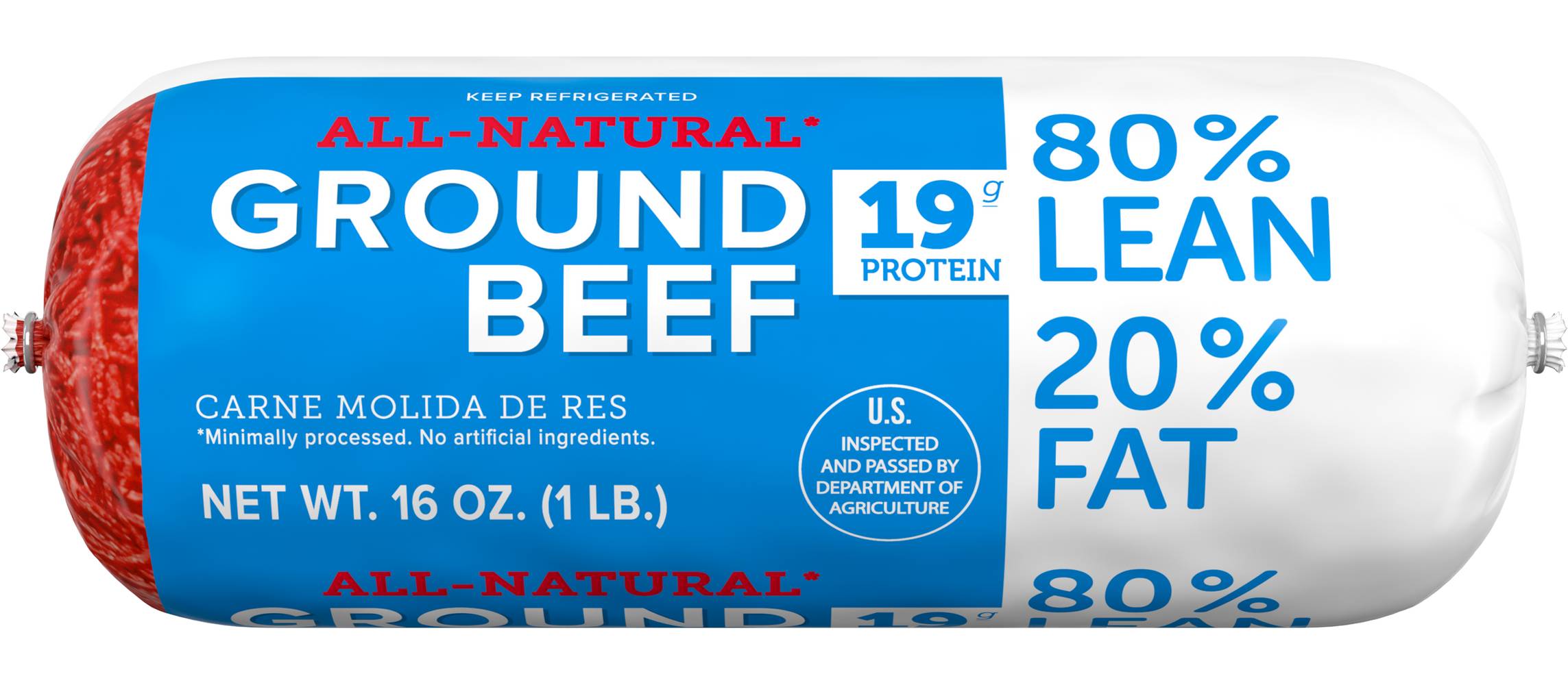 Tyson All Natural Ground Beef 80% Lean 20% Fat Roll (16 oz)