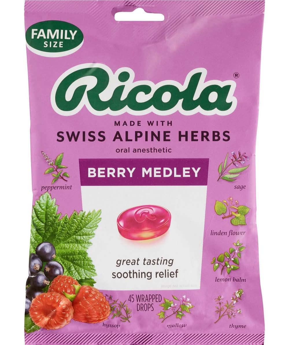 Ricola Oral Anesthetic Cough Drops, Berry Medley (45 ct)