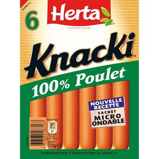 Saucisses 100% poulet KNACKI - le paquet de 6 - 210 g