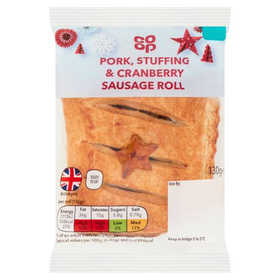 Co-op Pork Stuffing Cranberry Sausage Roll (130g)