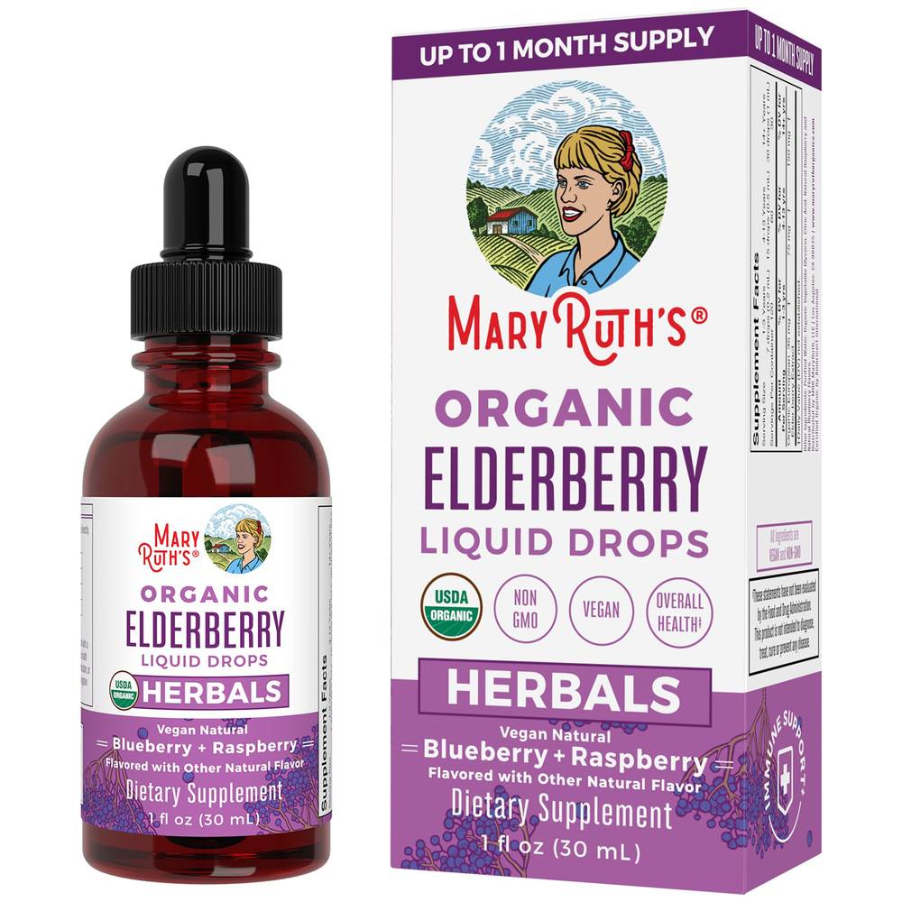 Organic Elderberry Liquid Drops - Blueberry & Raspberry (1 Fl. Oz.)