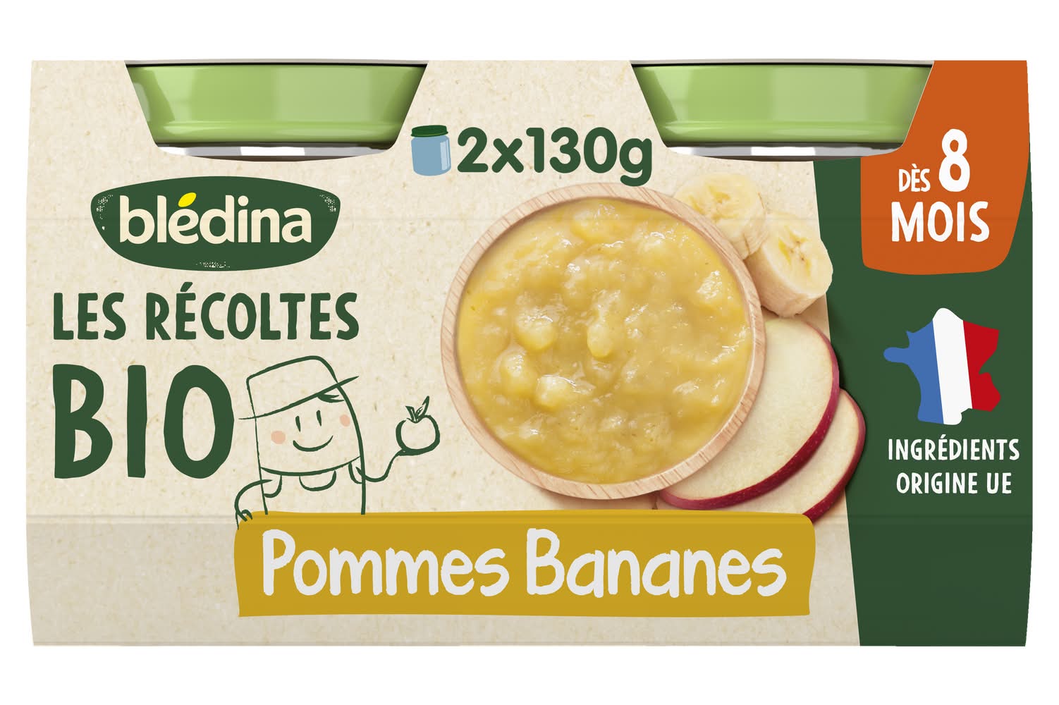 Blédina - Les recoltes bio compote de pommes bananes pour bébé dès 8 mois (260g)