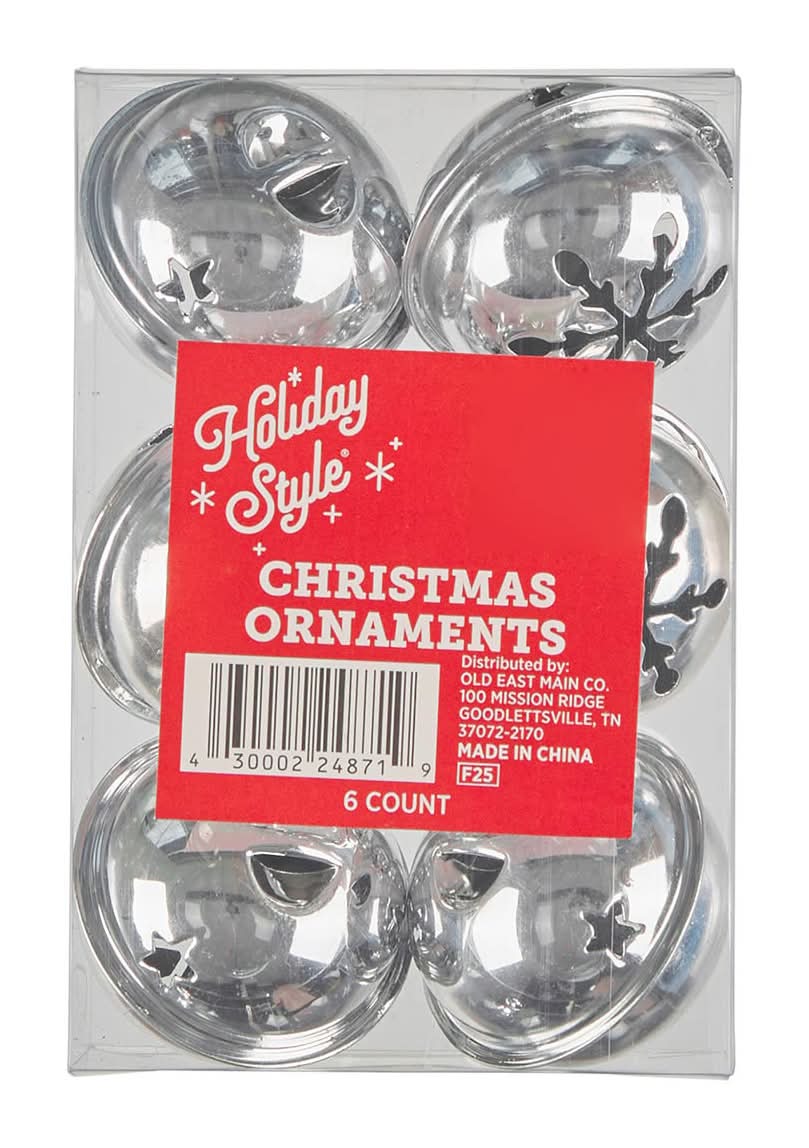 Holiday Style Christmas Bell Ornaments, Silver (6 ct)