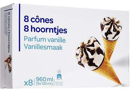 Glace Cône vanille - les 8 cônes -550g