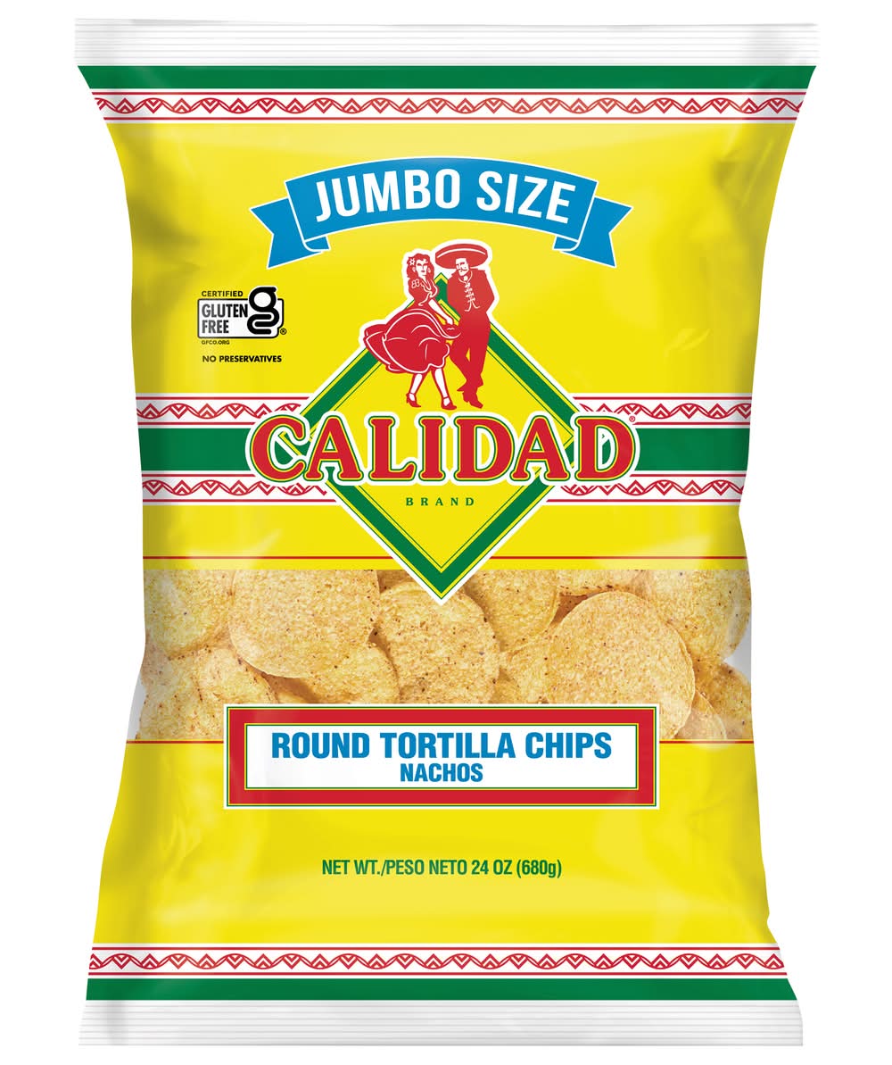 Calidad Nachos Round Tortilla Chips Jumbo Size (24 oz)