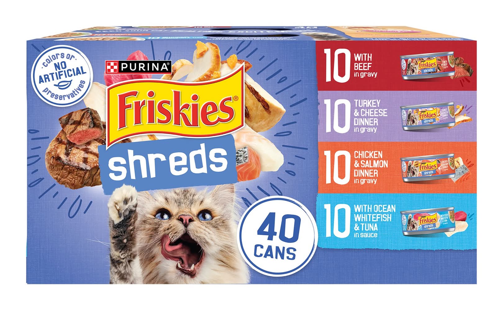 Friskies® Shreds Adult Cat Wet Food - Variety Pack, 5.5 Oz (Flavor: Variety Pack, Color: Multi Color, Size: 40 Count)