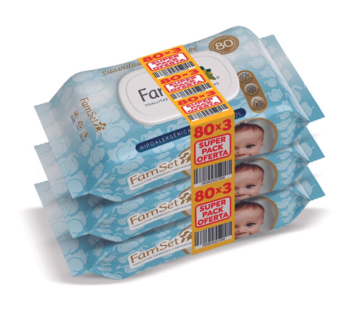 FamSet · Toallitas húmedas hipoalergénicas (3 x 80 un)