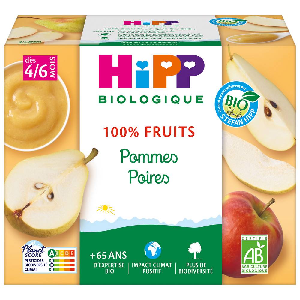 Hipp - Compote infantile bio 100% fruits pommes poires  dès 4/6 mois ( 4 pièces )