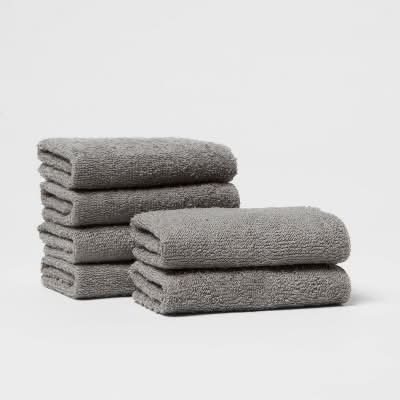 Room Essentials Lightweight Cotton Polyester Blend Washcloth Set, Dark Gray (6 ct)