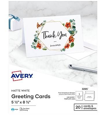 Avery Half-Fold Greeting Cards with Envelopes, 5.5 x 8.5, Matte White, Inkjet, 20/Pack (03265)