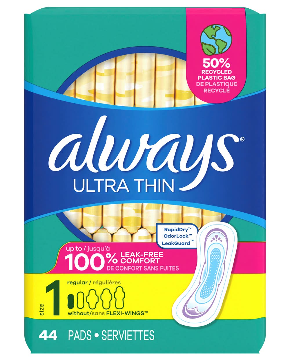 Always Without Flexi-Wings Ultra Thin Pads (44 ct)