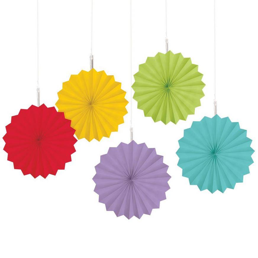 Mini Rainbow Multicolor Paper Fan Decorations, 6in, 5ct