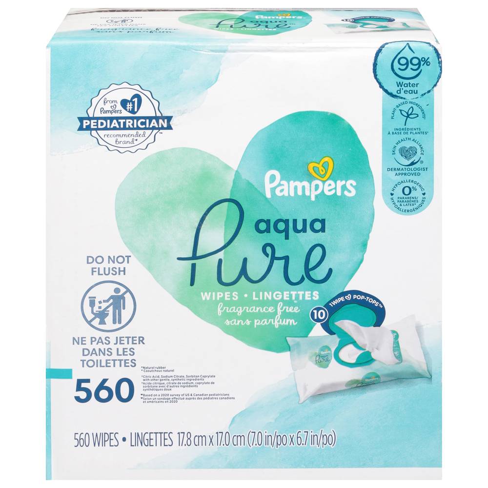 Pampers Aqua Pure Fragrance Free Wipes, S (17.8* 17.0) (560 ct)