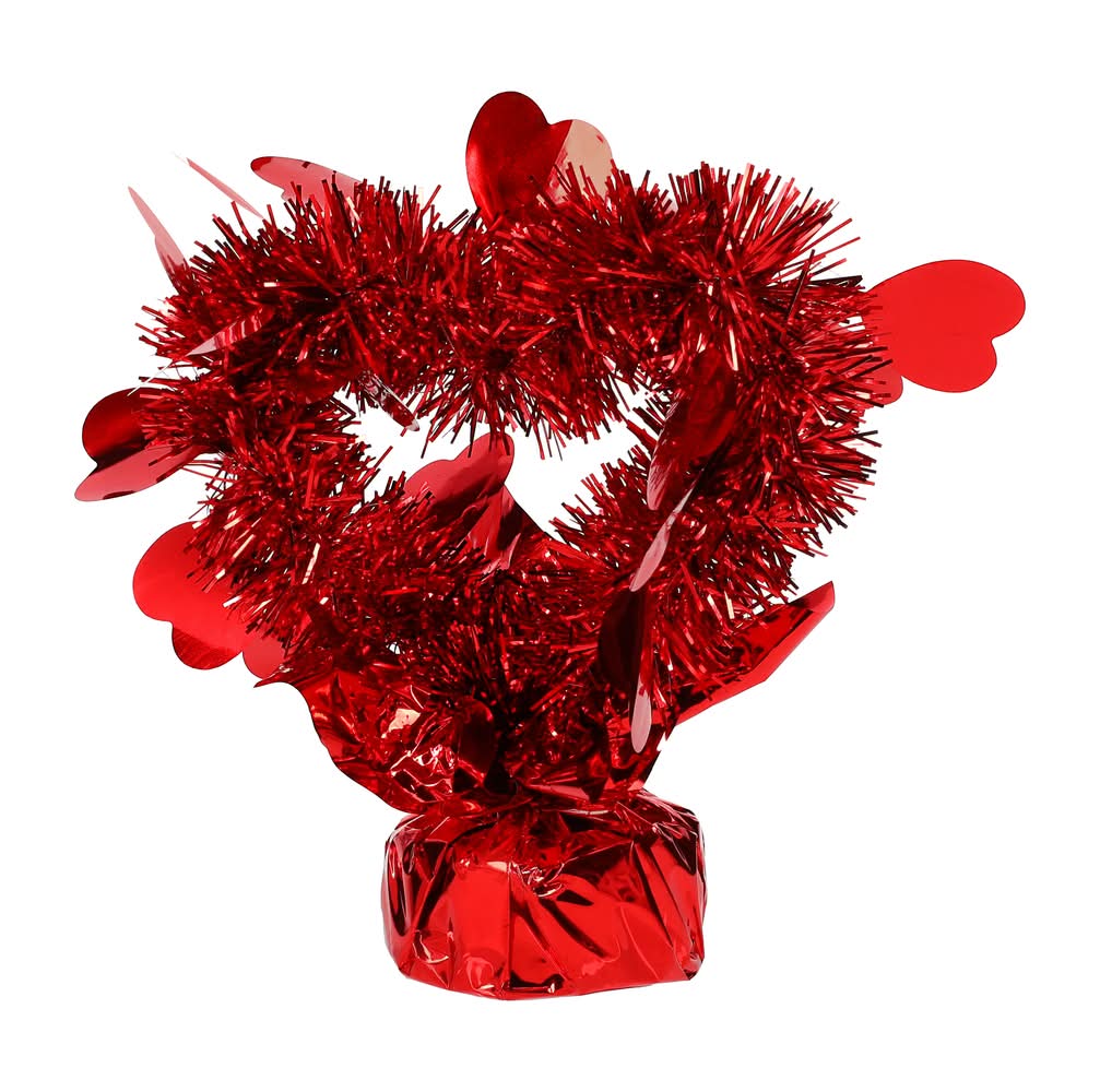 Inflated Heart Tinsel Balloon Weight Red